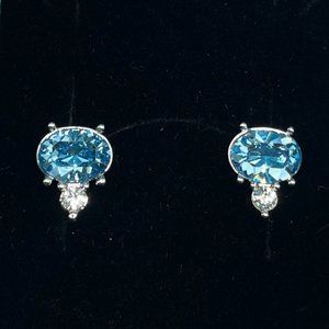 Blue & White Ice Crystal Earrings w/Gift Box - NEW